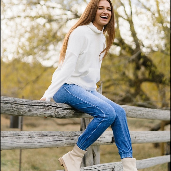 ZYIA Pants & Jumpsuits Nwot Zyia Distressed Denim Joggers Size Lg